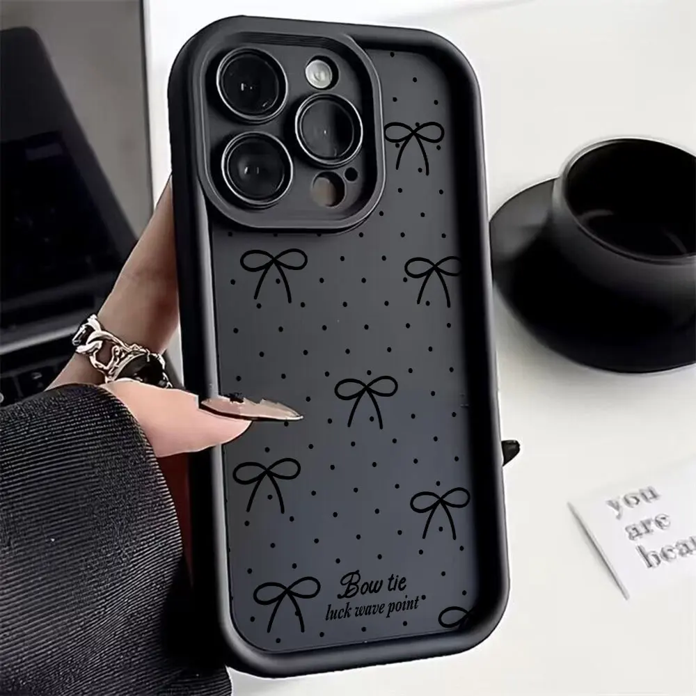 Elegant Black Luxury Bow Knot Phone Case - Stylish Matte Finish Back Cover