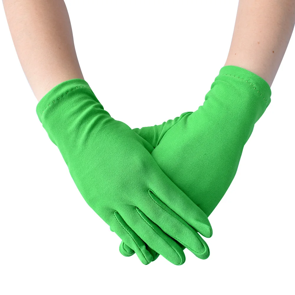 Wedding Dress Gloves Pink Stretch Spandex Green Black Yellow Women Dance Party Wedding Gloves Full Finger Guantes Boda