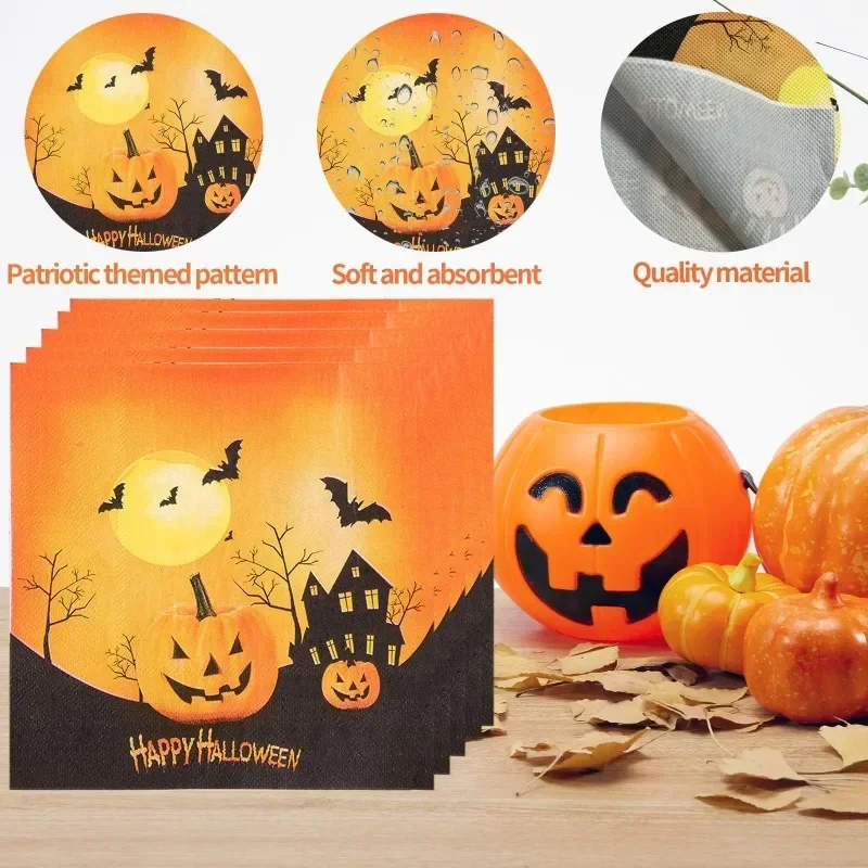 10/20pcs 2-Ply 33cm Halloween Pumpkin Bat Noir Pattern Printed Party Paper Napkins Halloween Elements Decorative Paper Placemats