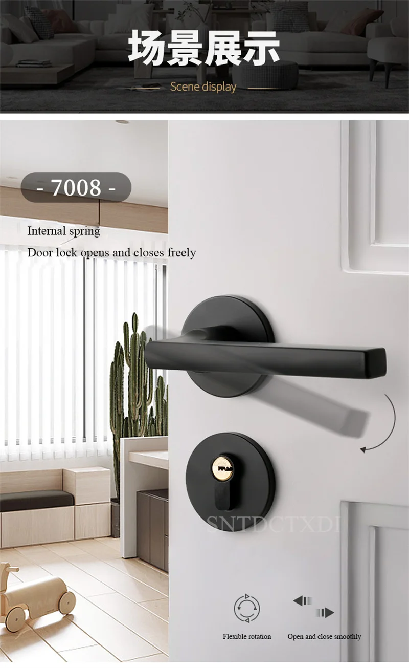 Description Picture 5 of itemAluminum Alloy Silent Split Lock European Black Alloy Bedroom Handle Lock Key Set Anti-Theft Safety Mechanical Door Locks
