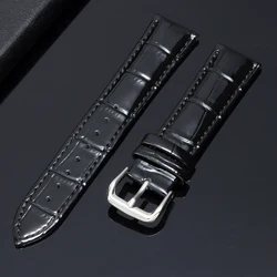 Waterproof Leather Watch Band Strap with Metal Pin Buckle - 21mm (Black)