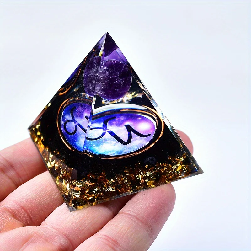 Zodiac-Inspired Amethyst Orgone Pyramid - Unique Home Decor Gift
