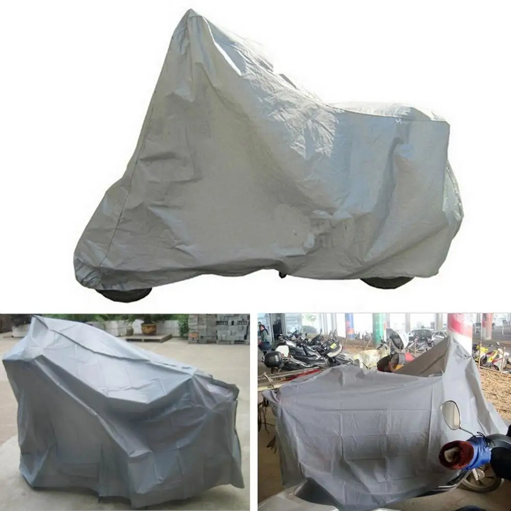 Full Protective Motorcycle Covers Anti UV Waterproof Dustproof Rain Covering Motorbike Breathable Hood Outdoor Indoor Tent Color:Silver 