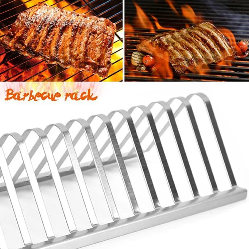 Stainless Steel Barbecue Grill Holder Smoking Rib Racks Grilling BBQ Outdoor Roasting Stand Picnic Utensil