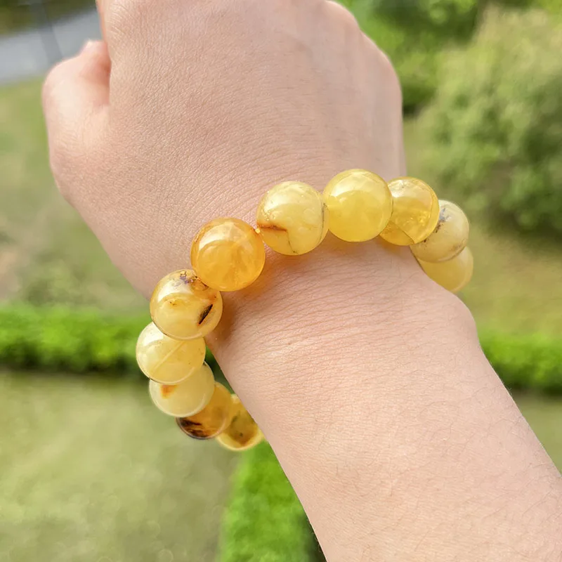 Mens Beaded Bracelet Made of Larger 12 mm Amber Beads.