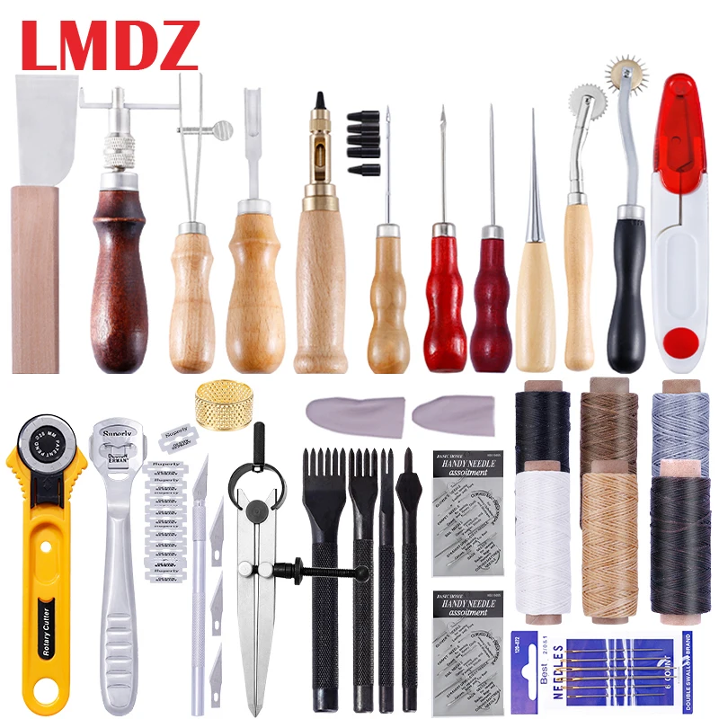 LMDZ Leather Craft Tools Kit Hand Sewing Stitching Punch Carving Work Saddle Leather Craft Accessories DIY leather tools