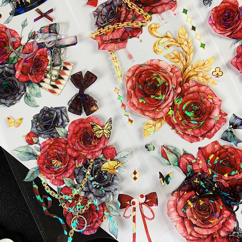 

Черно-Красная Блестящая лента для домашних животных с цветком розы в темном стиле