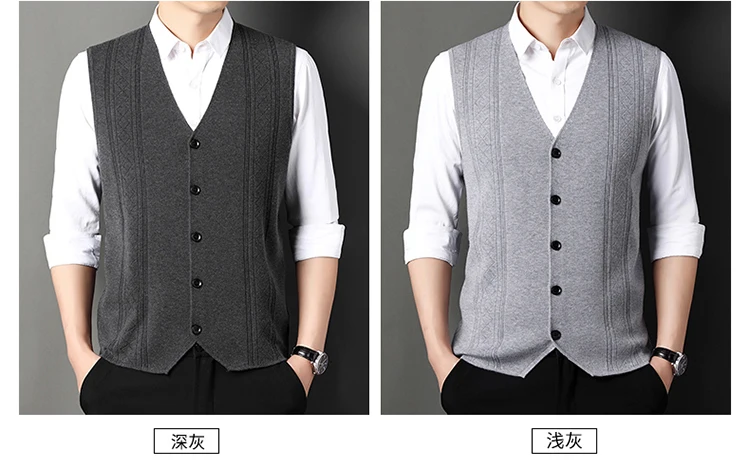 Description Picture 2 of itemVintage Autumn Winter Men V Neck Sweater Vest Knitted Harajuku Casual Oversized High Quality Pullover Solid School Top C156