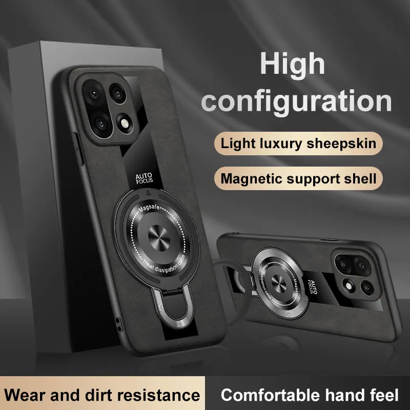 Luxury Silicone Sheepskin Leather Magnetic Ring Holder Shockproof Back Cover