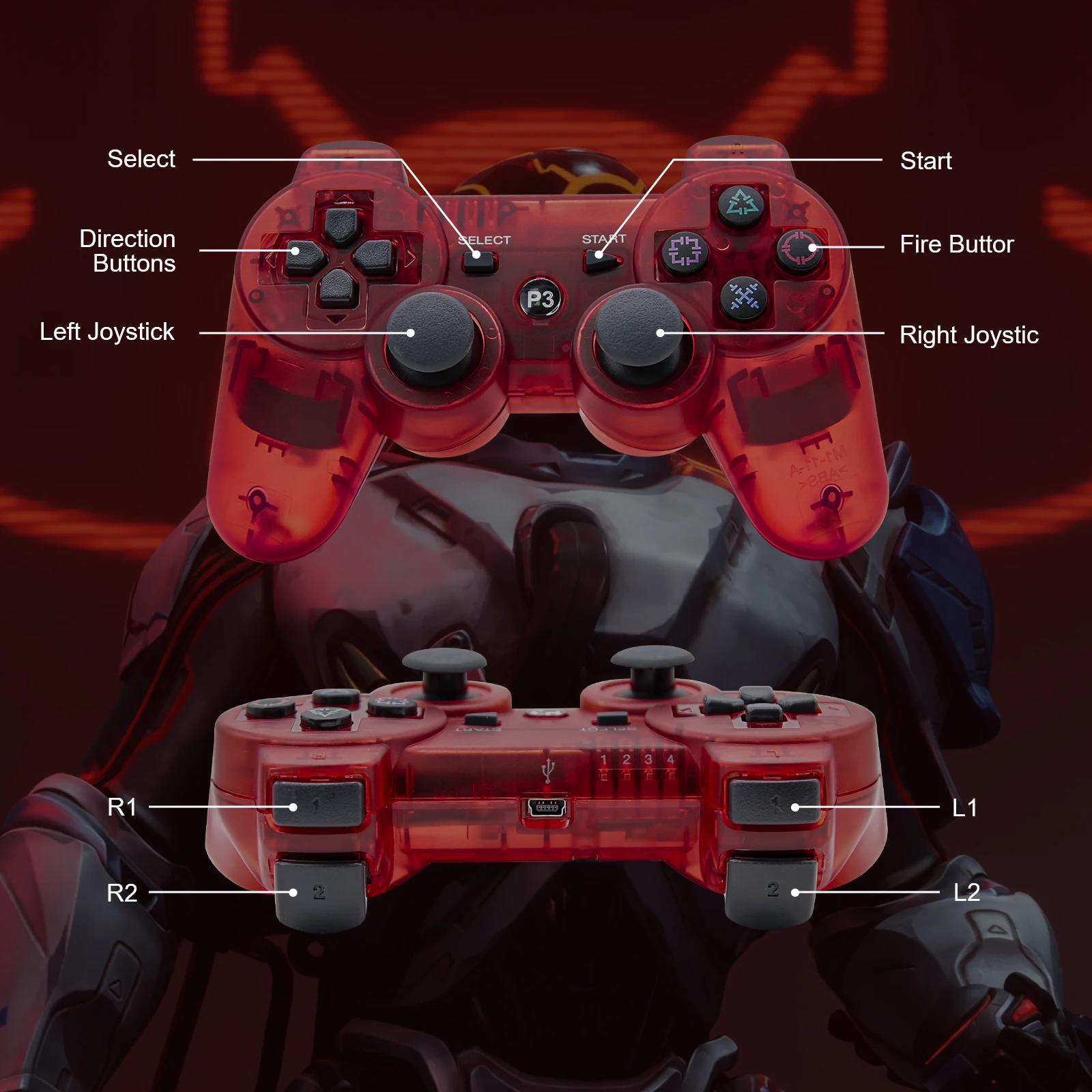 블루투스 호환 게임패드, PS3, PS4 무선 컨트롤러, 6 축 이중 진동 조이스틱, RGB 조명 PC 제어
