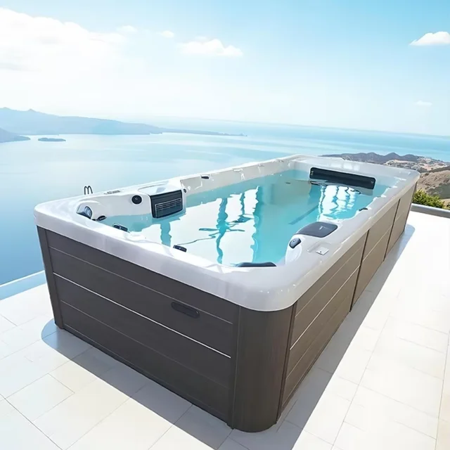Grand bassin extérieur intelligent à température contrôlée, piscine à débordement, piscine de massage et spa dans les hôtels-villas. 1