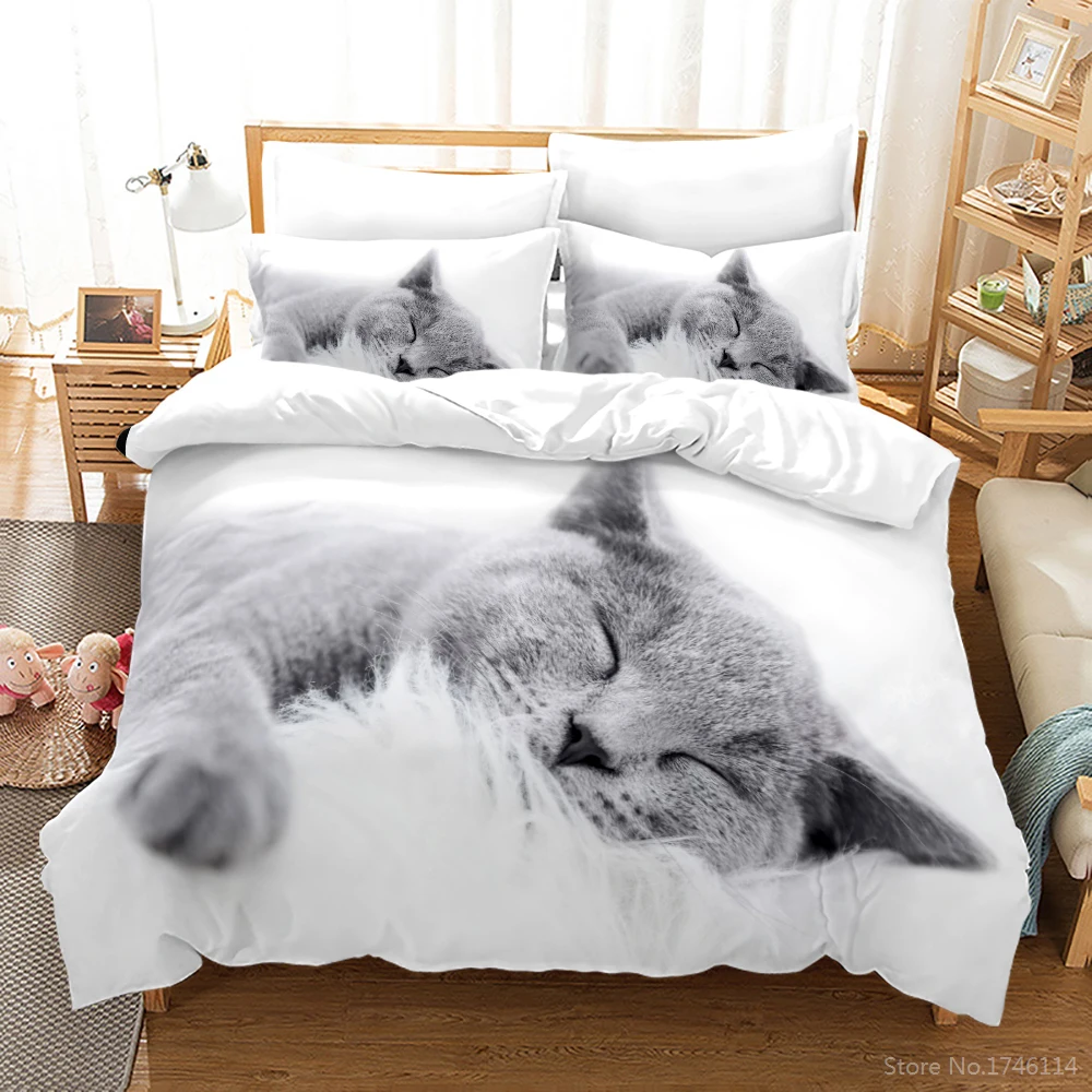 

Lovely Pet Cat 3D Print Bedding Set Queen King Size Animal Sleeping Cat Duvet Cover Set Quilt Cover with Pillowcase Bedclothes