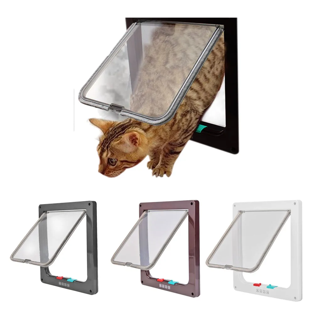 Pet Door Dog Cat Flap Door with 4 Way Security Lock Flap Door For Dog Cats Kitten ABS Plastic Small Pet Gate Kit Cat Dogs Doors