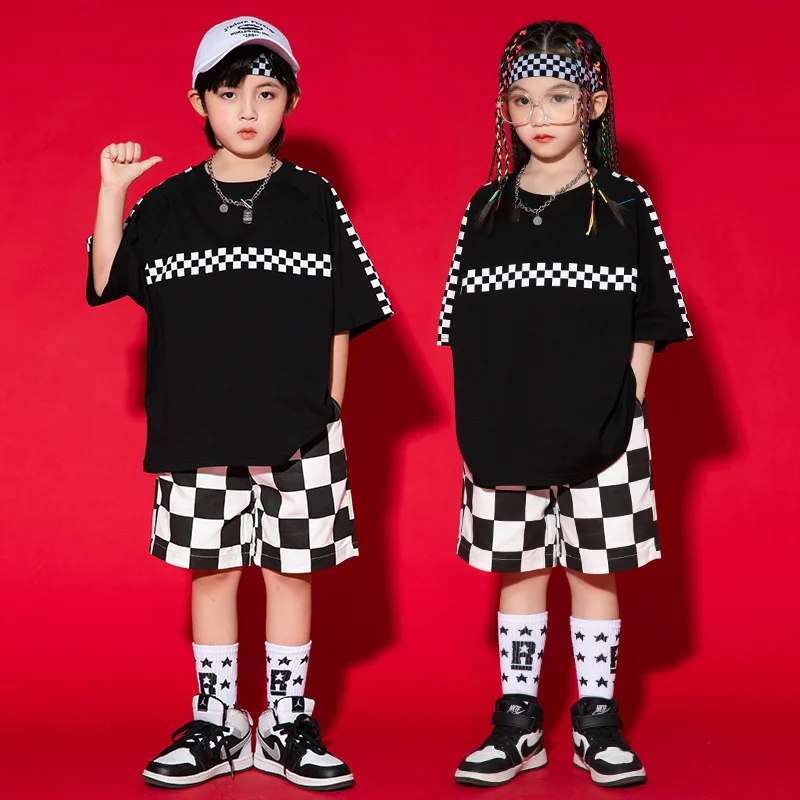 

Kid Hip Hop Clothing Black White Sweatshirt Top Casual Checkered Streetwear Baggy Pants for Girl Boy Jazz Dance Costume Clothes