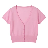cardigan femme court haut ete légère manteau protection solaire korean style gilet maille tricot femme vêtements fin en jersey femmes de tricoté à manches longues crop top manche longue noir pull été fashion mode rose 3