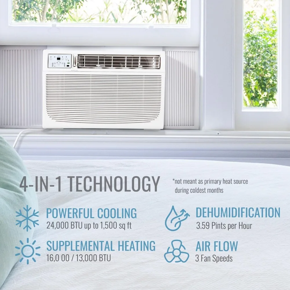 24,000 BTU Window Air Conditioner with Dehumidifier and Supplemental Heat，230V，Window AC.Ft. with Remote Control，3 Speeds, White 5