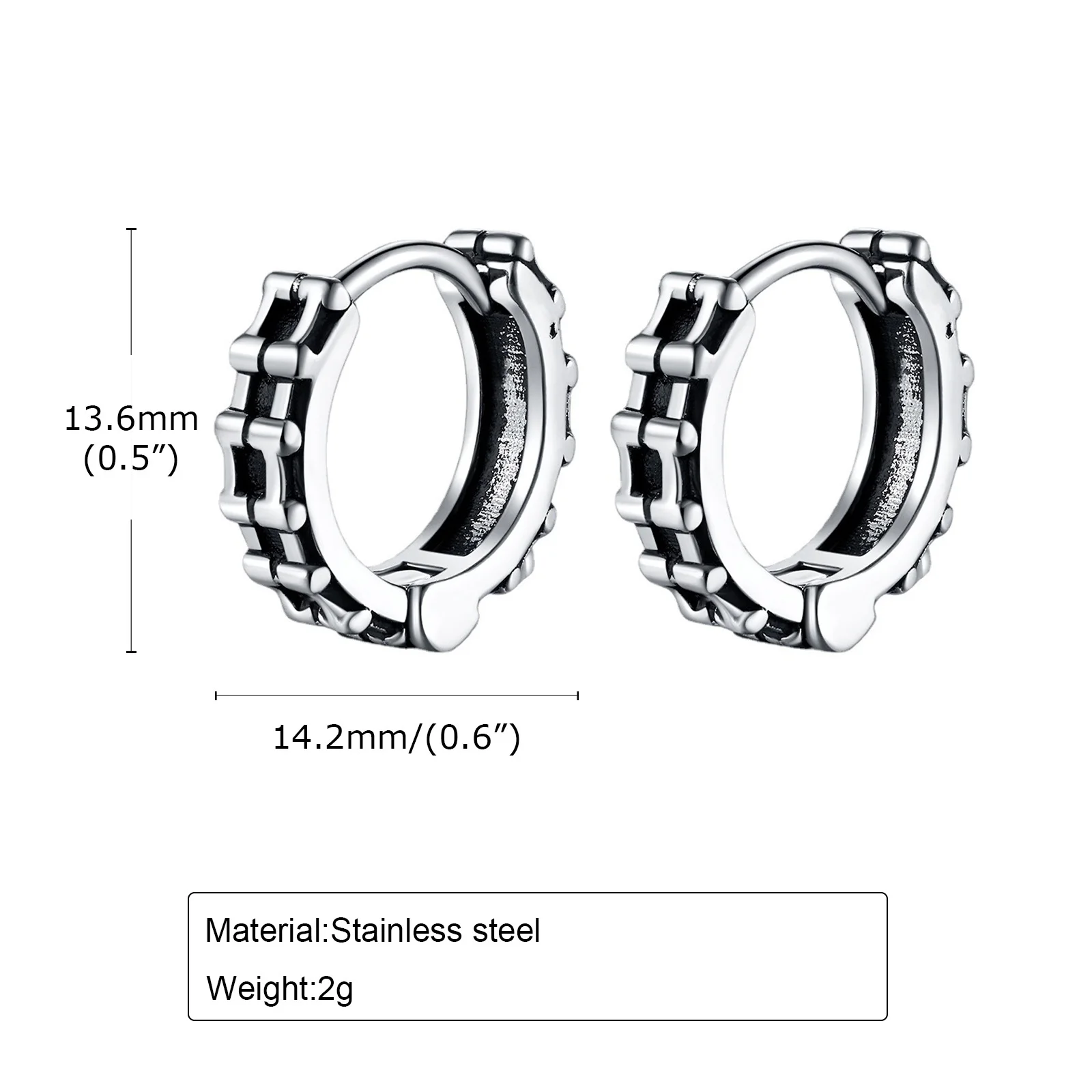Vnox Fashion Solid Chain Hoop Earrings for Men Boys, Anti Allergy Stainless Steel New Gothic Ear Gifts Jewelry 4