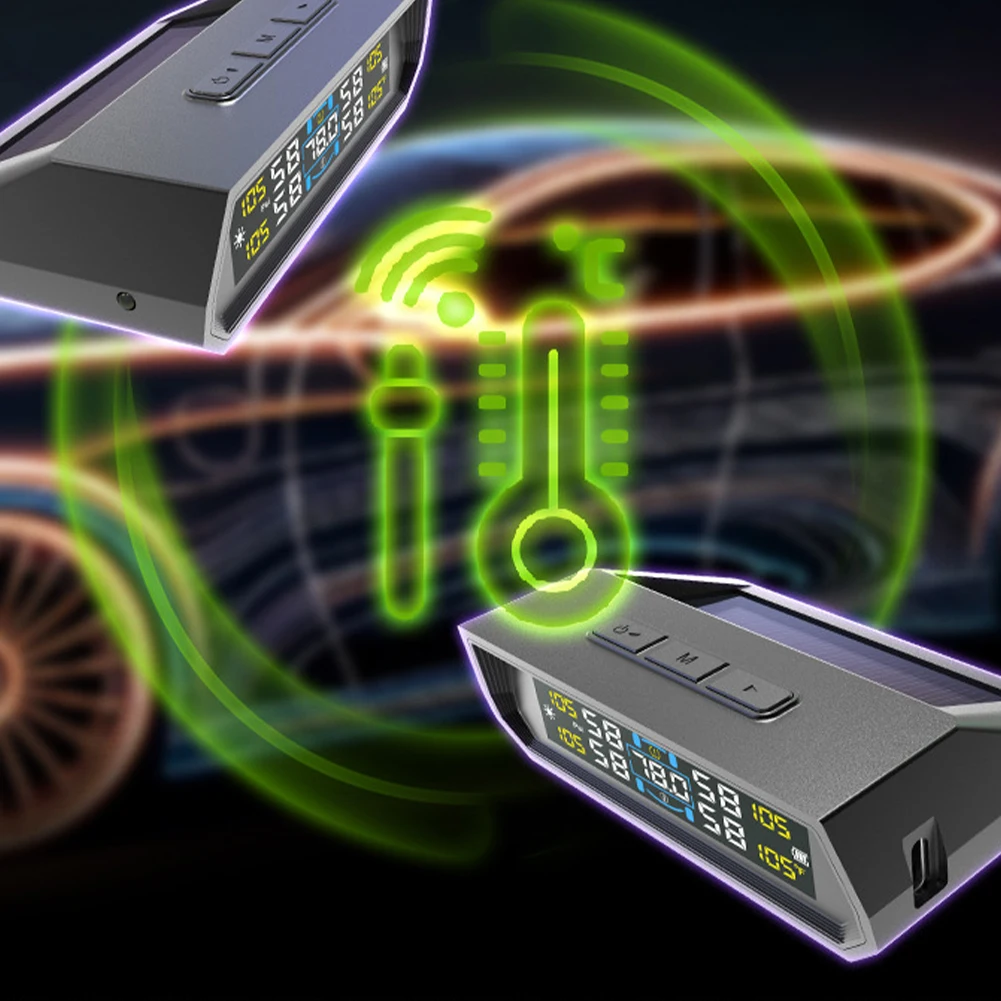 Solar/USB Powered Tire Pressure Monitoring System LCD Display Wireless TPMS Tire Pressure Monitor System for RV Sedan SUV Truck