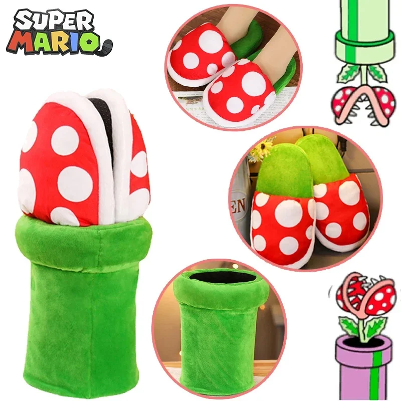 

Хлопковые тапочки Super Mario Piranha для мужчин и женщин, плюшевая обувь, мультяшная Милая сохраняющая тепло хлопковая обувь, домашний подарок
