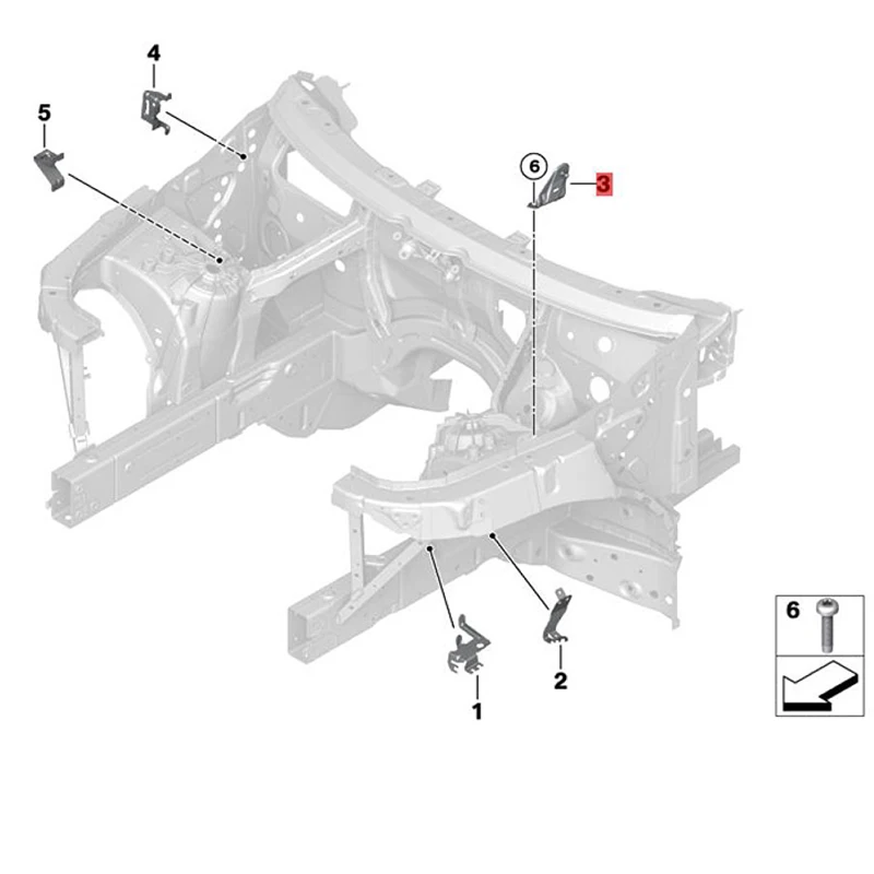 

x5 30lib mw2022-2023 g18 Gas spring bracket is connected to the engine bracket, and the internal body guard is fixed on the brac