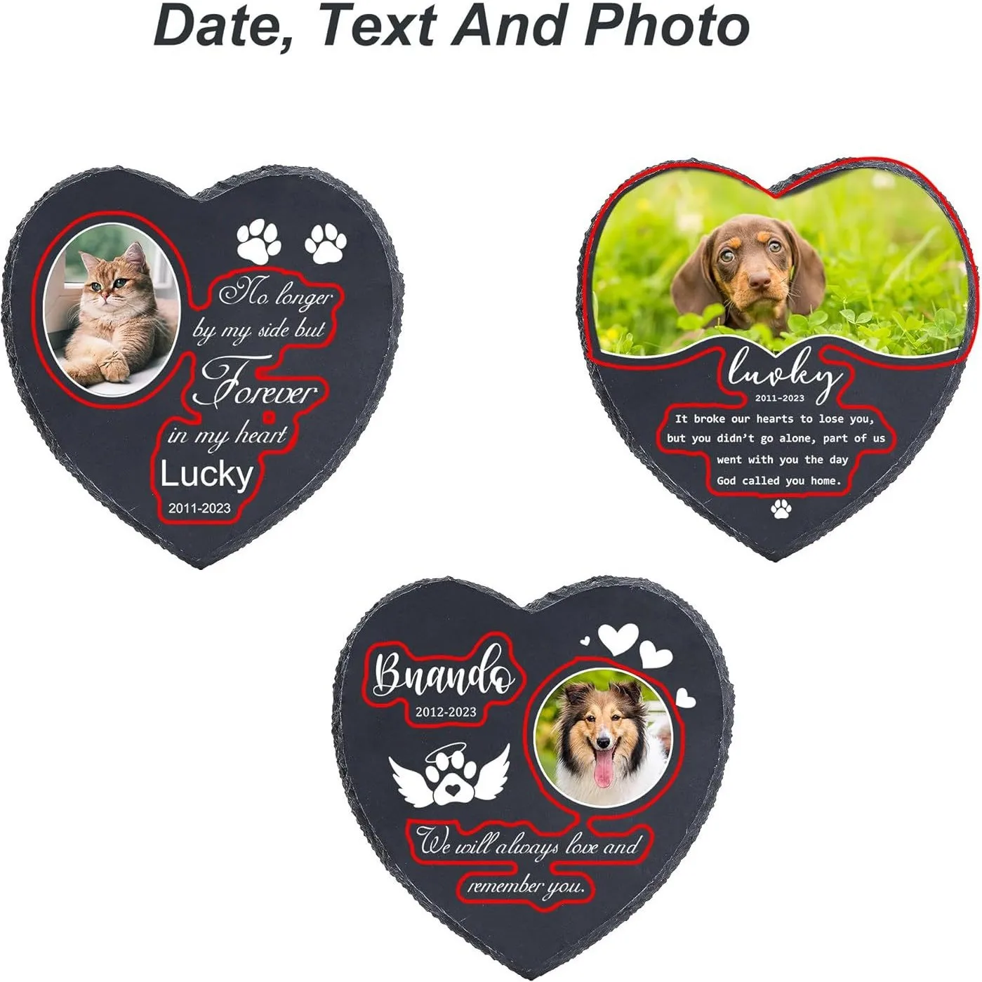 Personalized Pet Memorial Stone with Text Photo Name Printing Dog Grave Marker Plaque Garden Stone Slate Tombstone