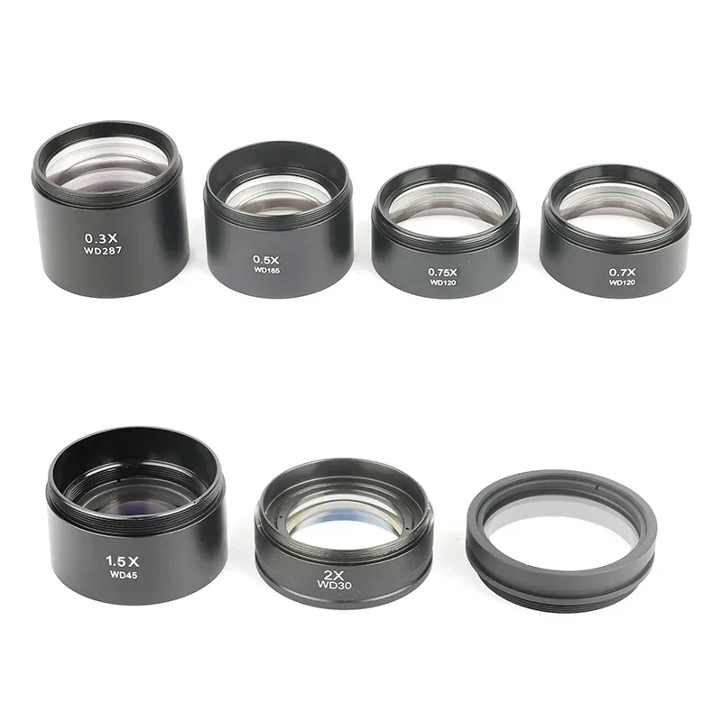 0.3X/0.5X/0.7X/0.75X/1.5X/2X Trinocular Binocular Stereo Microscope Auxiliary Objective Lens M48 Mount Barlow Glass