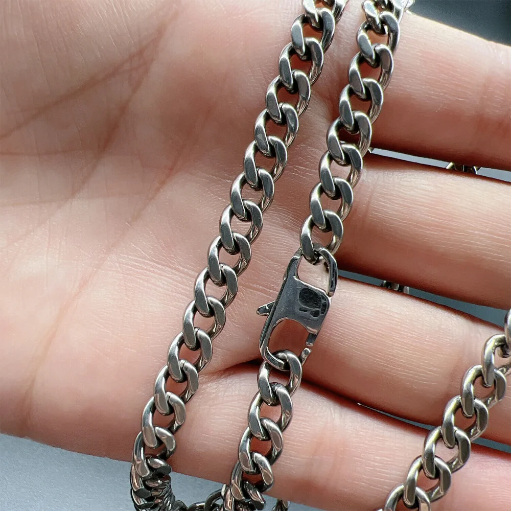 Ultra Light 5.5mm TA1 Pure Titanium Cuban Link Chain Men Necklace Anti-allergy Solid Titanium Necklace for Women