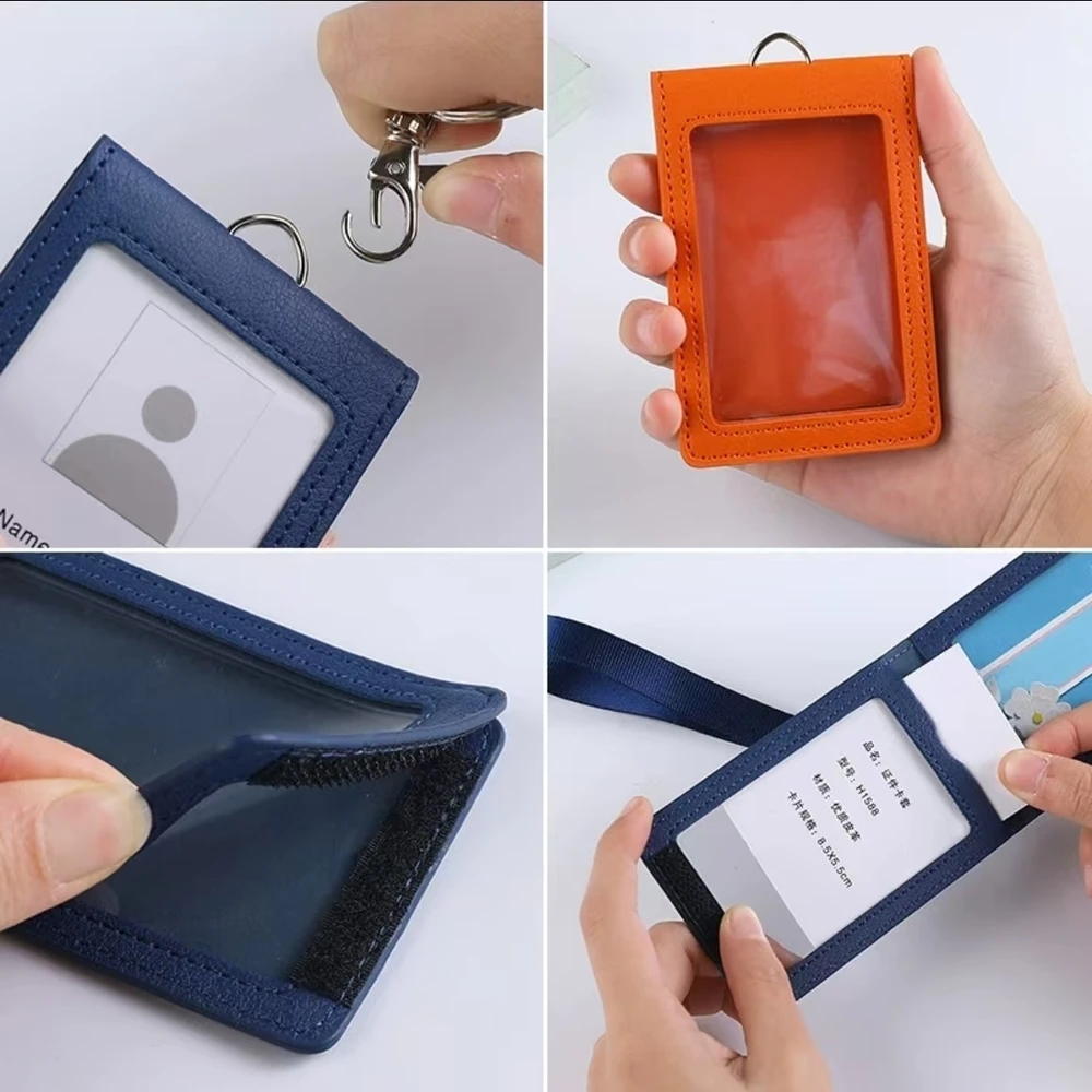 Pu Leather Id Credit Bank Card Holder Students Bus Card Case Lanyard Identity Work Name Business Badge Cards Cover