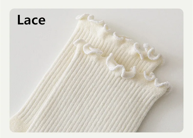 Yasuk Spring Summer Women's Fashion Sleep Solid Cute Lovely Lace Casual Comfortable Heigh Tube Stocking Pile Loose Socks 5Pcs