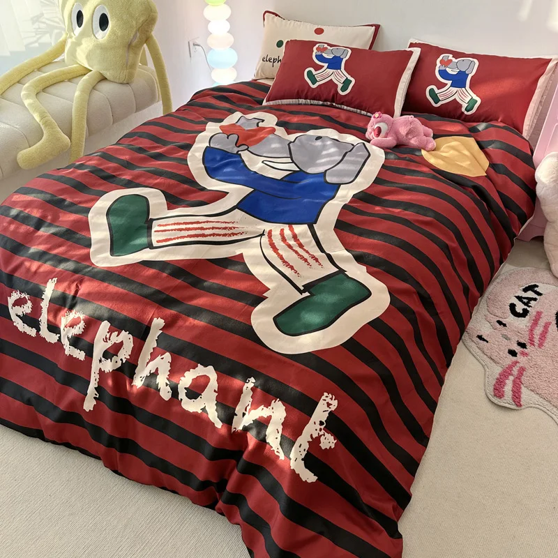 

Cartoon Printed Washed Cotton Soft Bedding Set Duvet Cover Bedclothes Bedspread Pillowcases Flat Sheets Comforter Sets for Kids