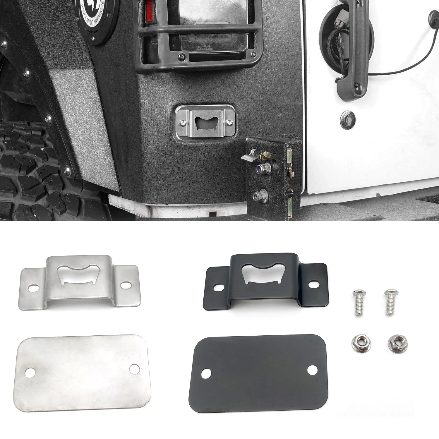

Hooke Road Wrangler Bottle Opener Rear License Plate Tailgate Accessory Fit Accessory for 2007-2018 Jeep JK Wrangler