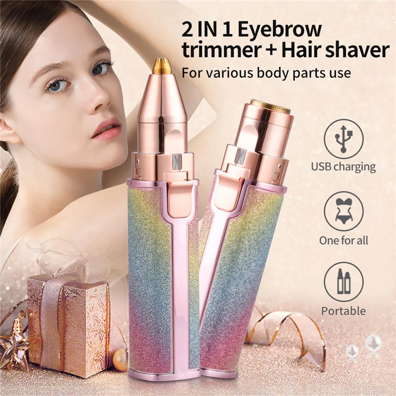 Eyebrow Trimmer 2 In 1 Electric Shaving Eyebrow Trimmer Female Body Facial Lipstick Shape Hair Removal Painless Razor Shaver hair trimmer