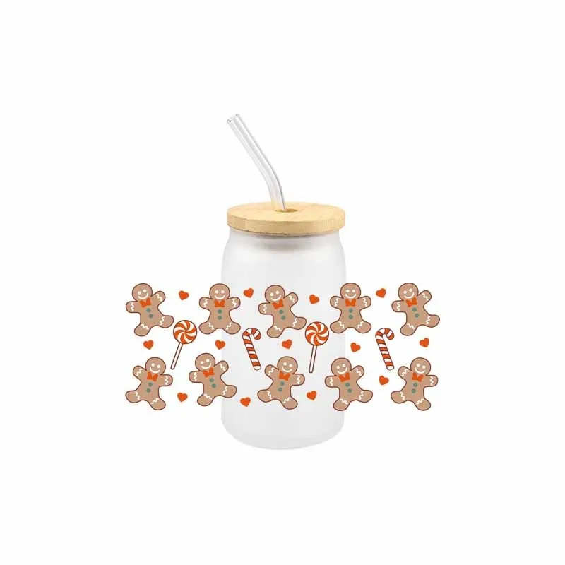 3D Christmas UV DTF Gingerbread Man Transfer Sticker Wraps Cup Cartoon Cute DIY Durable Adhesive Sticker Wraps Cup