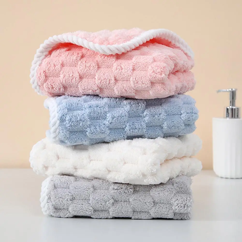 

Towels Coral Velvet Cloud Grid Towel Absorbs Water Is Soft And Has A Plain Bath Color Thickened Household Face Washing Towel