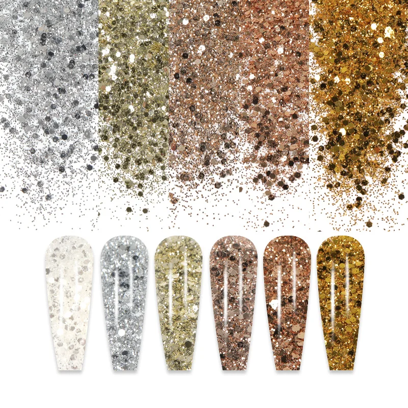 Nail glitter 50g Holographic Nail Glitter Powder Sparkly Laser Gold Silver Mixed Hexagon Shape Chunky Sequins Dust DIY Nail Art Decoration