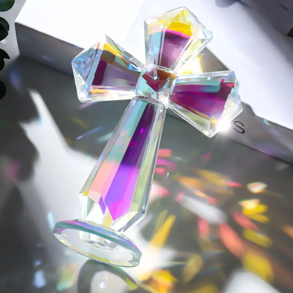 Description Picture 3 of itemCreative AB Color Crystal Cross Ornament Standing Handmade Christian Cross Crafts Exquisite Crosses Figurine Religious Gift
