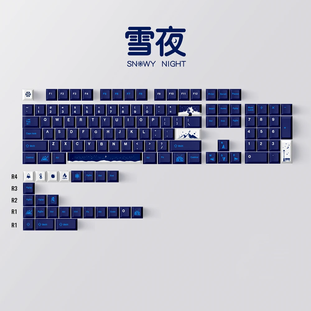 Snowy Night Keycaps Grupo Pbt Sides Dye Sublimação Perfil Cherry Keycap com 1.75u 2u Shift 64 68 84 129 Chaves - Imagem 2