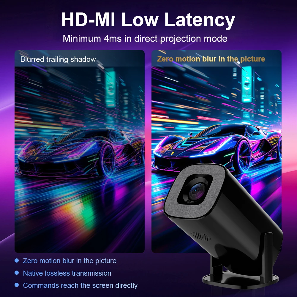 휴대용 프로젝터 300AMSI 네이티브 720P HD 8K 비디오 디코딩 WiFi6 BT5.2 안드로이드 14 침실 야외 영화 감상용 홈 프로젝터