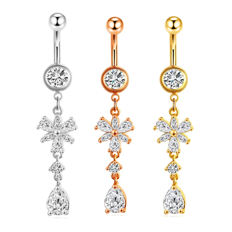 

14G Surgical Steel Belly Button Rings Round/Love Heart Clear CZ Navel Curved Barbell Studs Sexy Body Piercing dangle navel pierc