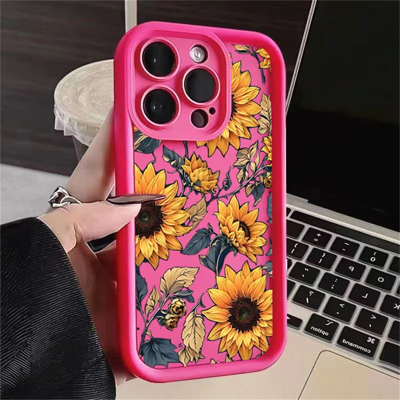 thumbnail image 1 of Funda de teléfono anticaída con diseño floral de verano engrosada para iPhone 14, 15, 11, 12, 13, 16 Pro Max, 7 Plus, XS, XR, carcasa trasera de silicona sólida, 1 of 5