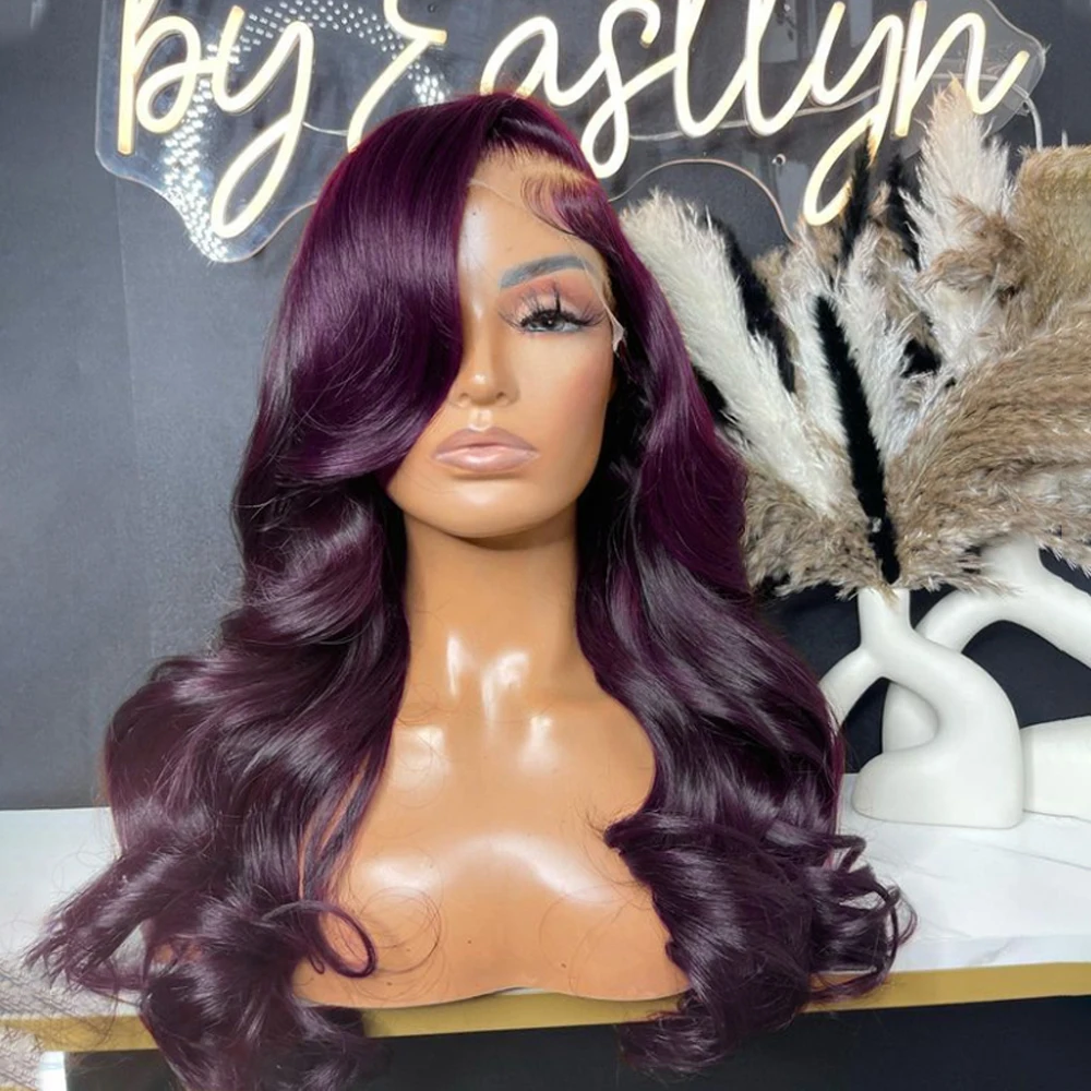 

Dark Burgundy Body Wave Lace Front Wigs HD 13X4 Deep Purple Lace Wigs for Women Glueless Wigs 180% Density Heat Resistant Wigs