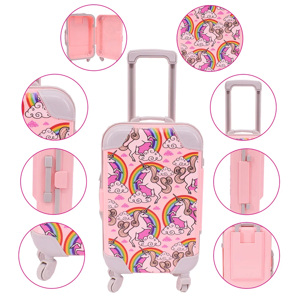 Mini Luggage Doll Accessories Suitcase Cute Anime Printing Unicorn/Cat For 30Cm Duck lalafanfan/18 inch Girl's/Paola Reina dolls 2