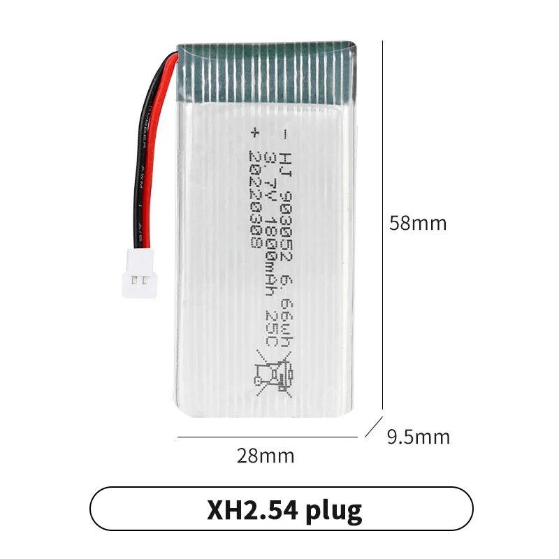Batterie Li-Po Rechargeable DEVMTO 903052 3.7V 1800mAh 25C - Pour Drones SYMA X5SC, Hélicoptères RC, Quadricoptères - 6.3x3.8x1.3cm