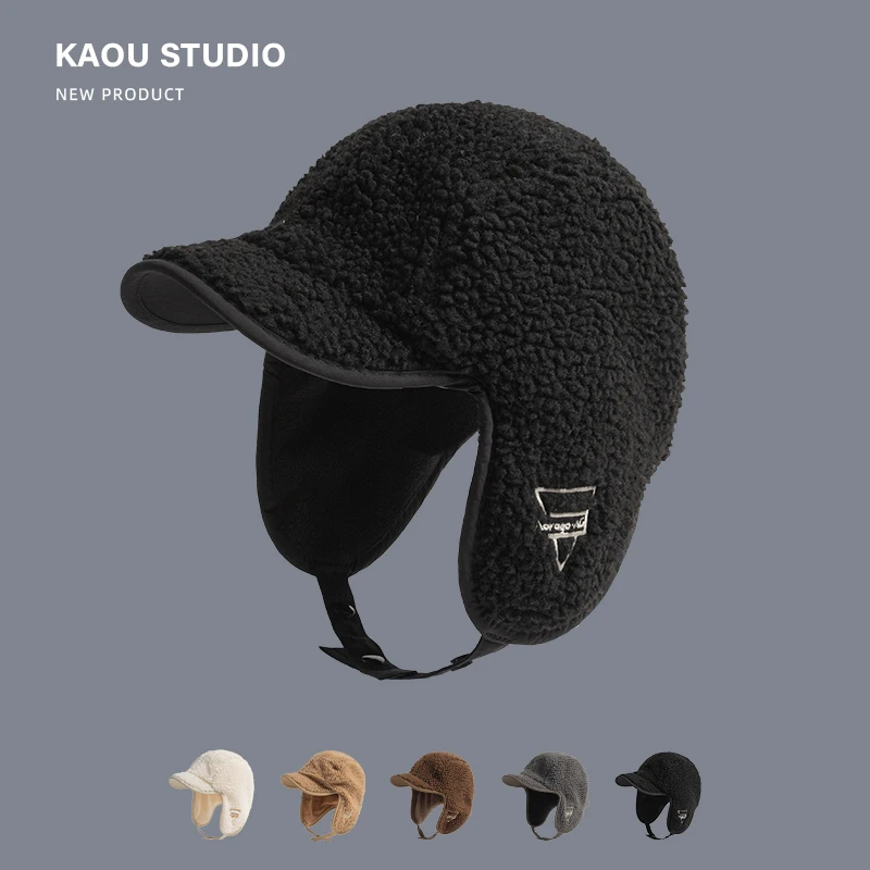 Lamb Wool Ear Protection Hat for Men Women Cycling