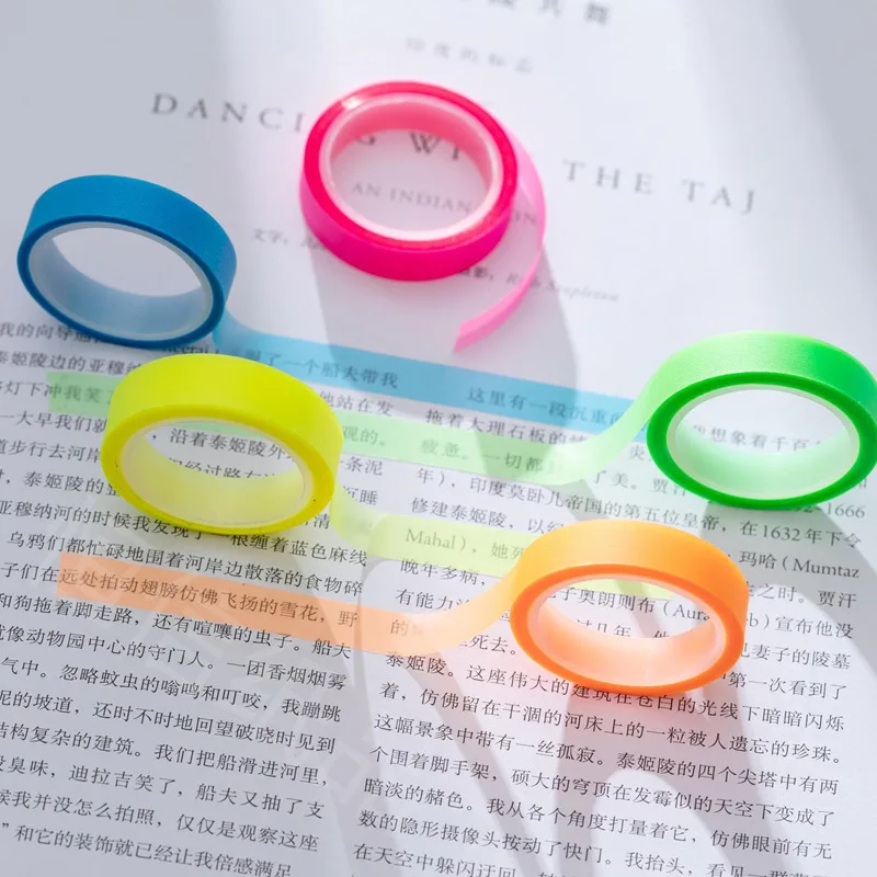 

transparent fluorescent index stickers, 5 rolls, 5 colors, notes, stationery, gifts, schools, office supplies