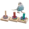 Bird Training Toys Set Wooden Block Puzzle Toys For Parrots Colorful Plastic Rings Intelligence Training Chew Toy Bird Supplies 6