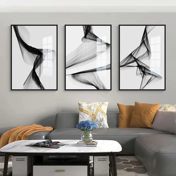 Nordic in bianco e nero linea astratta arte tela pittura moderna Wall Art Poster soggiorno immagine decorazione della casa senza cornice