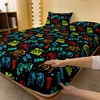 1 Cartoon Fun Game  Printed Matte Fitted Sheet, Bedroom Printed Bed Cover, Bedding (Excluding Pillowcases) 2