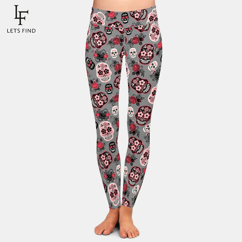 

LETSFIND 2020 New 3D Day of The Dead Skull Printing Women's Sexy Leggings Fashion High Waist Soft Slim Leggings