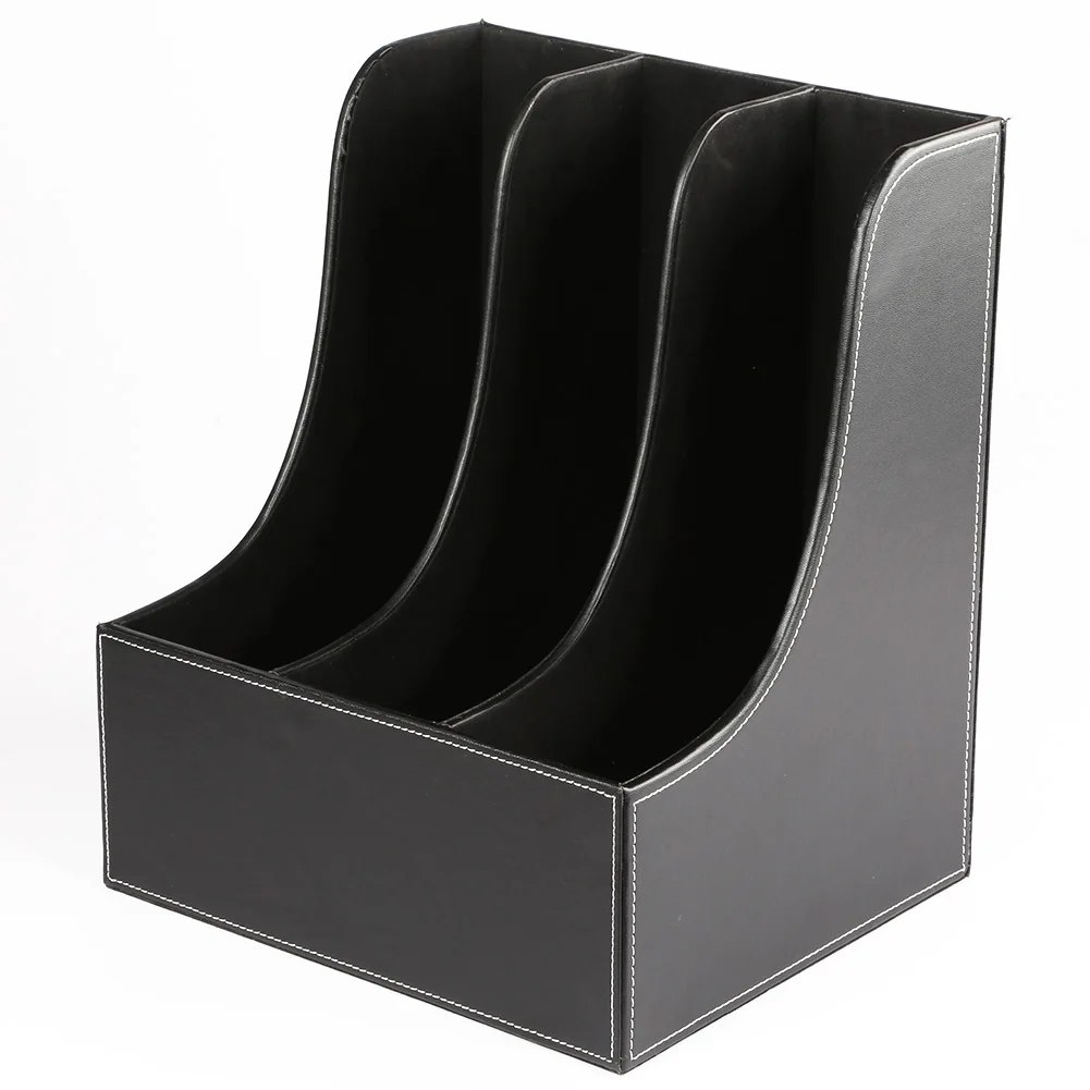 New PU Leather Magazine Display Rack Home Decor Small Brochure Holder Wooden Frame 3 Compartments Newspaper Rack Organizer